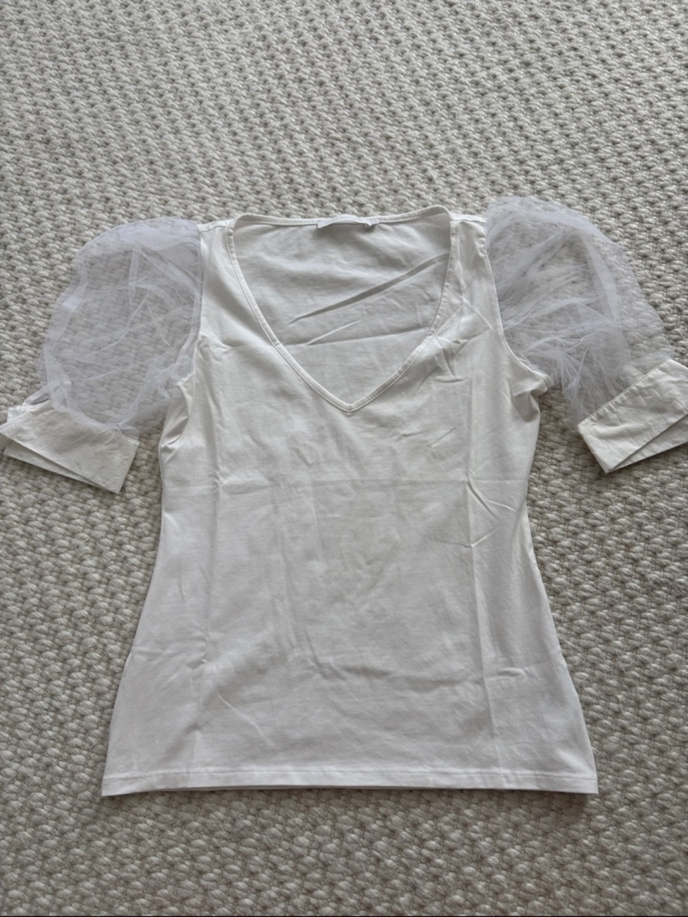 Anne Fontaine White Puff Sleeve V-Neck Women's Top 36